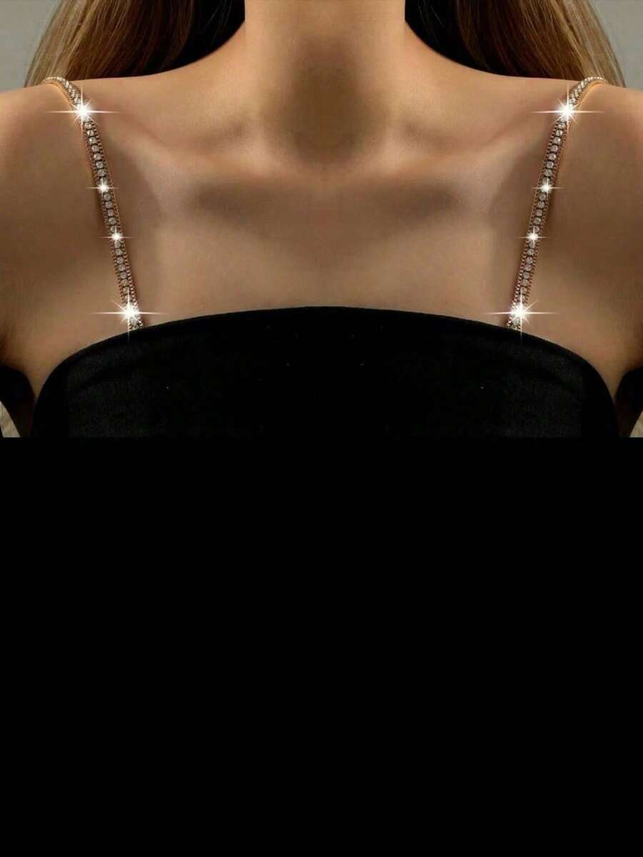 1 par de tirantes antideslizantes para mujer, cadenas de hombro ajustables con rhinestones para sostenes sin tirantes, vestidos de novia - Multicolor - Ver 1