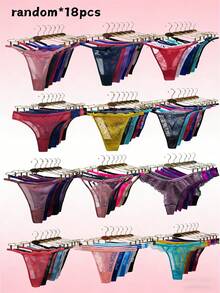 18pcs/Pack Randomly Assorted Low Rise Lace Sexy Comfortable Tanga Thongs For Women - Multicolor - View 2