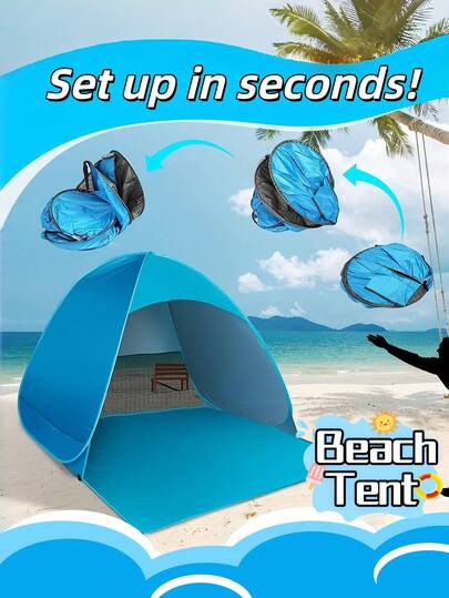 1pc Lightweight Durable Portable Pop-Up Beach Tent With UPF 50+ UV Protection! Comes With 6 Ground Stakes. Ideal As A Christmas, Halloween Or Thanksgiving Gift