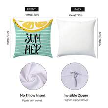 4pcs Minimalist Summer Cartoon Lemon Print Pillow Case Set, Single-Sided Peach Velvet Polyester Material, 45*45/50*50/40*40CM Cushion Cover For Modern Fabric Sofa Indoor Decor, Party Decoration, Gift - Multicolor - View 2