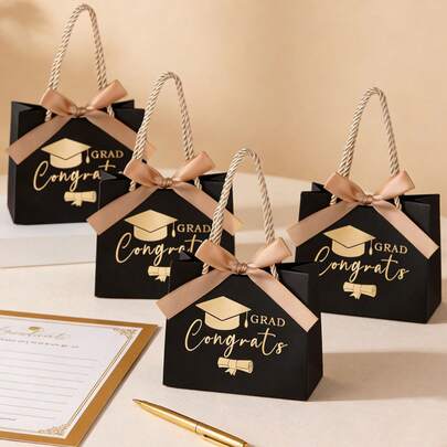 5pcs Graduation Gift Bags, Graduation Paper Candy Gift Bags With Tassels, Suitable For Graduation Party And Back To School Season | Candy Box | Multiple Colors Available, 2026 Graduation Party Supplies, Graduation Party And Back To School Season Supplies