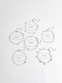 6pcs Minimalist Sweet Star Tassel Bracelets, Handmade Pearl Chain Bracelet Set For Women (Handmade Chain Length Can Be Cut, Not By Number Of Accessories) - Silver - View 5
