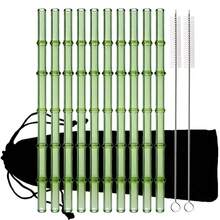 可重复使用防碎玻璃吸管，7.87英寸 x 8毫米，10支绿色玻璃吸管，配2个清洁刷和1个收纳袋，适用于饮料、牛奶、果汁、咖啡。 - 查看 9