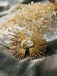 一对金色扇形耳环，适合日常佩戴 - 金色 - 查看 4