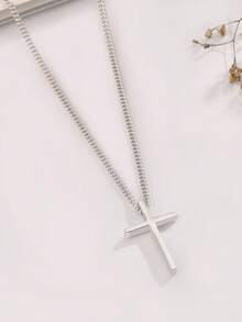 BALMORA 1pc Minimalist S925 Sterling Silver Polished Cross Necklace, Party Gift For Women - Silver - View 5