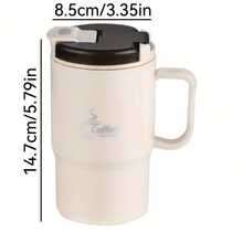 304不鏽鋼保溫咖啡杯 500ML，保溫保冷，內建茶濾器，附折疊湯匙與吸管，防漏杯蓋，適合辦公室，情人節、母親節、聖誕節禮物，優雅飲具，耐用水杯，咖啡吧配件 - 黑色+咖色+米色+銀色 - 查看 3