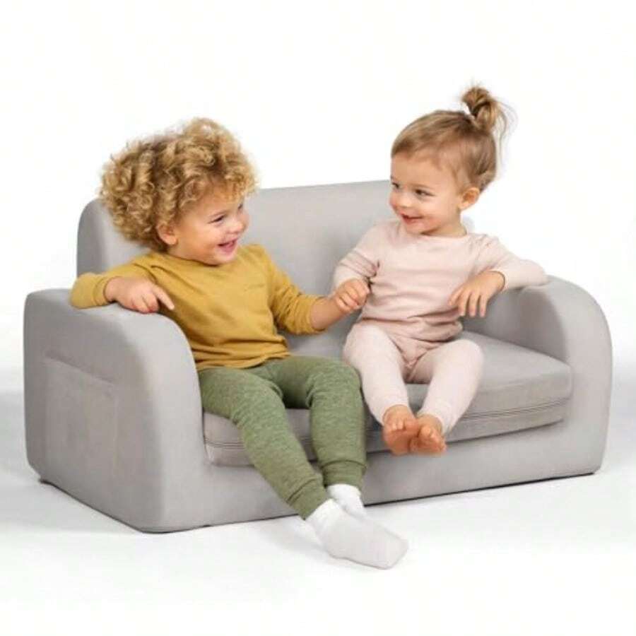 Sofá convertible 3 en 1 extra ancho para niños sofá plegable abierto para tumbona cómoda silla para niños sofá cama para niños pequeños lavable a máquina sofá cama para niños para divertirse o - Gris - Ver 1