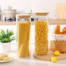 3 Pack Large Capacity Clear Glass Storage Jars With Bamboo Lids, Tall Square 100*300mm Canisters For Pasta, Penne, Noodles, Kitchen Pantry Containers For Dry Food Storage - 3-pack - View 5