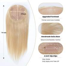 5"X5" Single Layer Mesh Top Hand-Woven Blonde Hair Topper, Suitable For Thinning Hair, 14" Length, With Gray Roots - SP27/613 - View 5