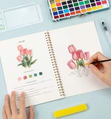 Watercolor Workbook, Water Coloring Book, 12 Different Patterns Of Original DIY Designs, 50 Colors Watercolor Paint Set With Palette And Brush, Beginner-Friendly Watercolor Workbooks (Bouquets) - 套裝 - 查看 7