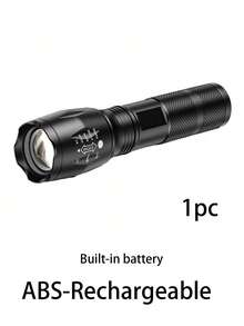 1 pieza Linterna recargable de alta luminosidad de ABS, carga USB, indicador de nivel de batería, resistente al agua, larga distancia de haz, adecuada para camping, correr, pesca, senderismo, lectura, deportes al aire libre, accesorios de camping - Negro - Ver 16
