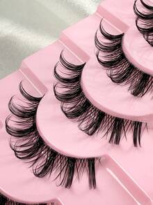 Hinarin 10对假睫毛，透明带，纤细人造貂毛假睫毛，蓬松浓密俄罗斯式假睫毛，3D立体卷翘假睫毛，自然尖头俄罗斯式假睫毛，交叉猫眼假睫毛，适合派对、日常及各种场合的化妆。 - 黑色 - 查看 3