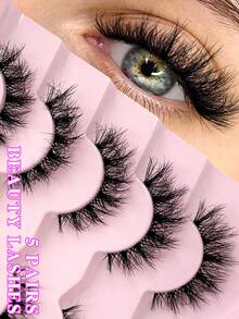ENCHUW 5 Pairs Eyelashes Natural Look Wispy Cross Eye Lashes Clear Band Lashes 3D Fluffy Soft Lashes Makeup Extension False Eyelashes - Black - View 1