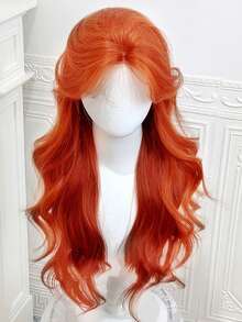 Red Brown Copper Ginger Long Straight Synthetic Lace Front Wigs For Women Natural Wave Wigs With Bangs Cosplay Heat Resistant - Multicolor - View 3