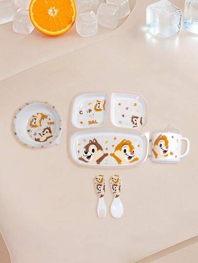 Disney 1 adet Çizgi Film Karakterli Chip ve Dale Sofra Takımı, Tabak, Vantuzlu Kase, İki Kulaklı Öğrenme Bardağı, Kaşık ve Çatal, Dayanıklı Sofra Takımı