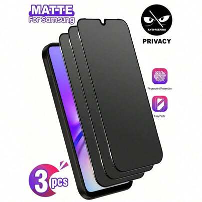3pcs Matte Privacy Screen Protector Film, Compatible With Samsung Galaxy Series - Fingerprint-Resistant Smooth Coating, Bubble-Free, Easy To Apply Anti-Spy Waterproof Shockproof Anti-Fall Scratch Resistant