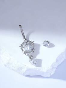 1pc G23 Titanium Chic & Delicate Heart Shaped Navel Ring For Women - Silver - View 5