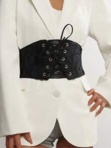 1件装女士文艺复兴风格黑色系列时尚宽腰带，可调节松紧带，适合万圣节和文艺复兴时期服装 - 黑色 - 查看 1