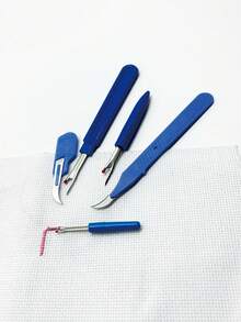 5件套蓝色缝纫拆线器套装（拆线器/锥子），轻松拆线，塑料手柄针线工具，适用于手工工艺品分步骤拆线 - 拆線器 - 查看 2