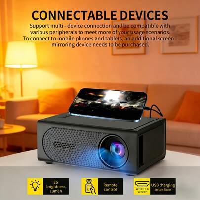 1080P原生便携式迷你投影仪 - 自动梯形校正和快速对焦，120英寸大屏幕投影，兼容/安卓/笔记本电脑/电视棒/USB，适用于家庭影院、卧室、办公室、户外露营电影之夜（灯泡寿命30000小时）