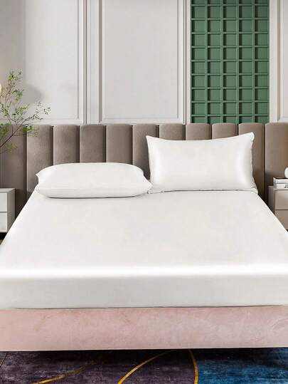 Luxury Silky Satin Fitted Sheet, Soft & Breathable, Wrinkle-Resistant, Improves Sleep Quality, Elegant Hotel Style, Full Wrap-Around Elastic Band, Deep Pockets, Suitable For Twin, Full, Queen, King Beds. Suitable For Home & Dorm Bedding