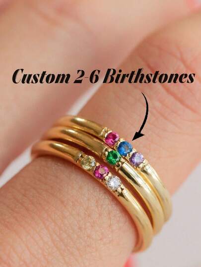 1pc Gold Color Birthstone Ring, Mother's Day Gift, Gift For Her, Women's Jewelry, Promise Ring, Gold Jewelry, DIY Jewelry, Jewelry For Women & Girls, Minimalist Birthstone Ring, Custom Multi-Gemstone Ring, Elegant Birthstone Jewelry, Birthday Gift, Bridesmaid Gift, Gift For Mom, Refined Women's Jewelry Gift, Date Night Gift, Valentine's Day Gift