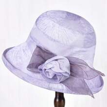 1pc Floral Decor Wide Brim Hat, With Natural Pleated Brim Edge Design, Featuring A Matching 3D Flower Decoration On The Side, Vintage Elegant Style, Suitable For Retro-Inspired Outfits Like British Vintage Look, Decorative And Practical For Sun Protection.,Beach,Travel - Fisherman's Hat - View 4
