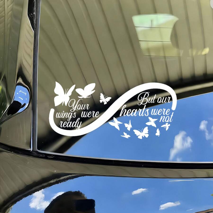 Inspirational Quote Vinyl Sticker, "Your Wings Were Ready, But Our Hearts Were Not" - Durable PVC Decal For Car, Laptop, And Truck, Single Use, Black - A - View 1