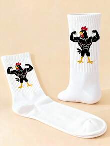 1/2 双可爱情侣袜，趣味中筒袜，时尚百搭 - 黑與白 - 查看 3