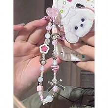 粉色花朵蝴蝶结手机挂绳，春季礼物 - 粉色 - 查看 3