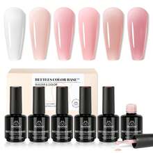 Beetles Rubber Base Gel Nail Polish, 6 Colors Nude Gel Polish Pink Peach Neutral Sheer French Tips Base Colors - 6色底膠 Sheer Bliss - 查看 9