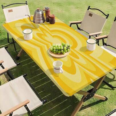 1pc Waterproof Outdoor Tablecloth With Elastic Edge - Ideal For Camping, Picnics And Garden Parties - Durable Polyester Fabric With Retro Floral Print Pattern, Suitable For Party And Outdoor Decor, Dining Table Decoration, Outdoor Decor, Daily Decoration