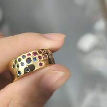 Luxury Wide Band Copper Alloy Multi-Color Synthetic Cubic Zirconia Ring, Women's Engagement Wedding Band, Everyday Matching Ring - Multicolor - View 14