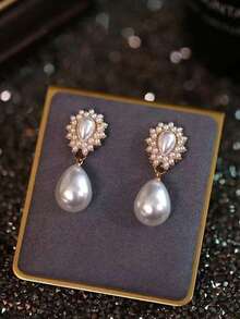 1条项链和1对耳环套装，椭圆形复古优雅奢华仿珍珠双层项链首饰套装，适合婚礼和度假佩戴 - 彩色 - 查看 8