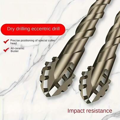 4-Flute Eccentric Tungsten Carbide Drill Bit Set - High Speed & Wear-Resistant, Suitable For Dry Drilling Tiles, Ceramics, Glass, Marble, Concrete And Stainless Steel