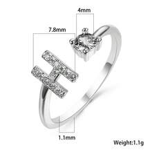 1PC Minimalist Letter H Initial Open Adjustable Ring With White Cubic Zirconia For Women, White Gold Plated Copper Base Personalized Sparkling Jewelry, Perfect Gift For Valentine's Day, Anniversary, Birthday, Party & Daily Wear - H - View 2
