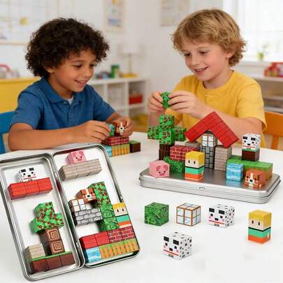 35pcs Magnetic Building Blocks Set - Themed, 3D Puzzle Toys, Suitable For Children, Interactive Learning Toys, Halloween Gift, Suitable For Boys And Girls, Stereoscopic Sensory Color Blocks, Fun And Educational Toys, Interesting Design, Durable Structure, Christmas Heartwarming Surprise Gift