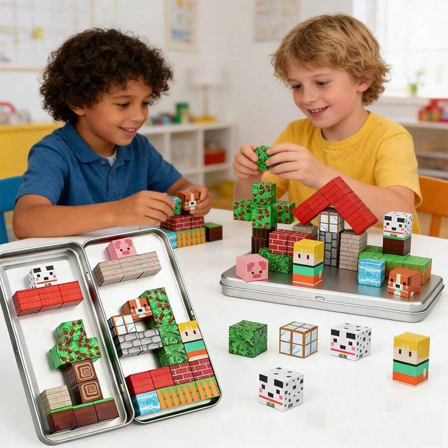 35pcs Magnetic Building Blocks Set - Themed, 3D Puzzle Toys, Suitable For Children, Interactive Learning Toys, Halloween Gift, Suitable For Boys And Girls, Stereoscopic Sensory Color Blocks, Fun And Educational Toys, Interesting Design, Durable Structure, Christmas Heartwarming Surprise Gift - Multicolor - View 1