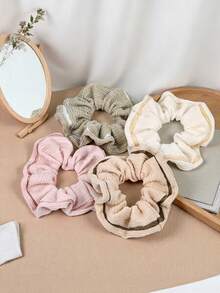 4-Piece Ribbed Fabric Scrunchie Set - Soft Muted Colors With Contrast Trim, Minimalist Hair Ties For Everyday Wear Scrunchy Hair Ties Ponytail Holders - Multicolor - View 14