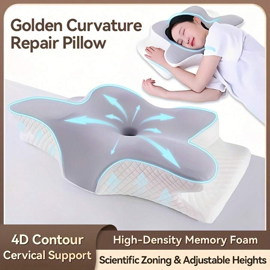 Butterfly Shape Memory Foam Cervical Pillow, Ergonomic Neck Support Pillow For Sleeping, Rebound Relaxing Neck Pillow, Washable Pillowcase, Ideal For Back & Side Sleepers - Gối kê cổ màu xám - Xem 1