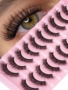 10 Pairs Natural Cat Eye False Eyelashes, Lightweight 3D Faux Mink False Eyelash Set, Soft Striplash - Suitable For Cosplay False Eyelashes, Lashes, Fake Eyelashes - Black - View 1