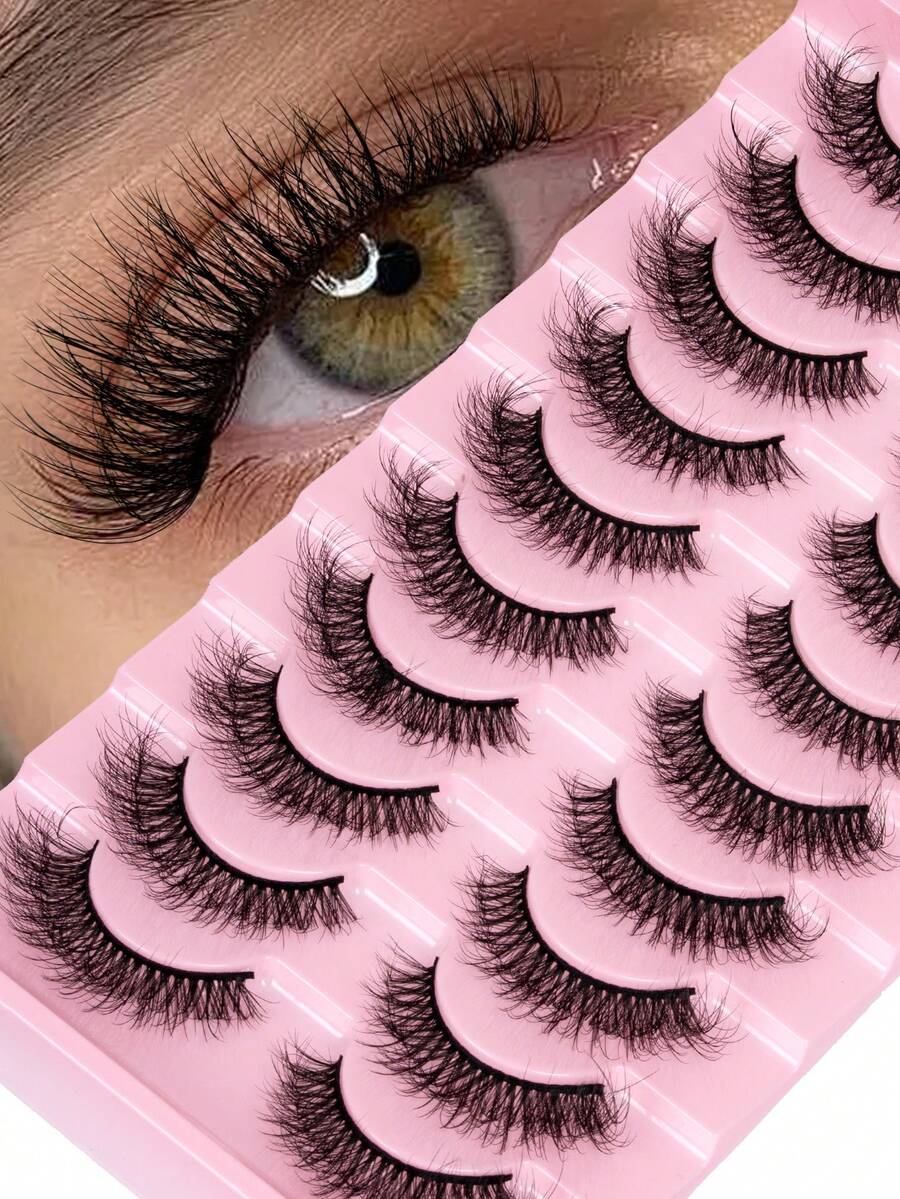 10 Pairs Natural Cat Eye False Eyelashes, Lightweight 3D Faux Mink False Eyelash Set, Soft Striplash - Suitable For Cosplay False Eyelashes, Lashes, Fake Eyelashes - Black - View 1