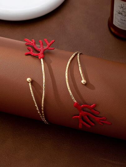 1 pieza Pulsera de metal con coral rojo personalizada y de moda para mujeres, adecuada para vacaciones en la playa, regalo exquisito
