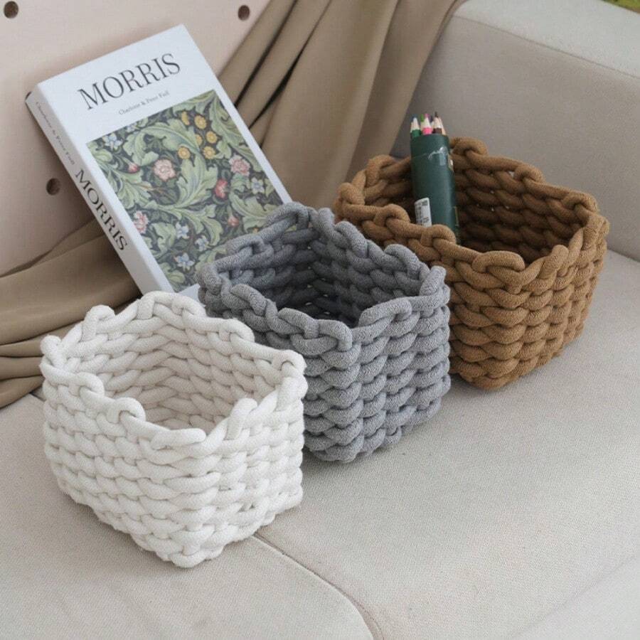 1 chiếc giỏ đựng đồ thủ công bằng dây cotton, hộp đựng đồ trang điểm để bàn bằng vải, giỏ đựng đồ lặt vặt, giỏ đựng đồ chơi, giỏ đựng đồ dùng cho em bé. - Nhiều màu - Xem 1