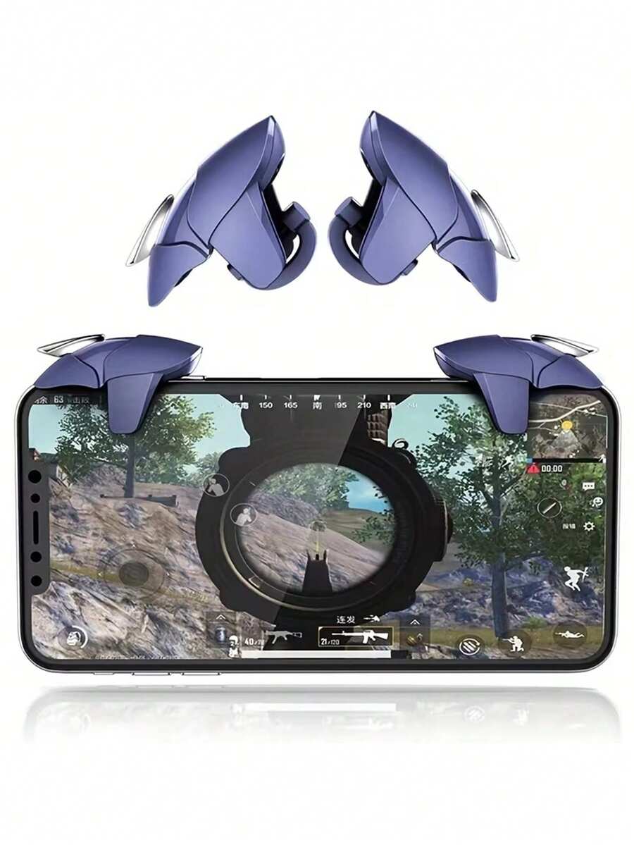 Blue Gamepad Mobile Game Assistant Tool Mobile Game Accessories Shooting Key Controller Auxiliary Artifact Shooting Game Assistance Enhance Gaming Experience Blue Shark Phone Trigger For /COD Mobile, 4-Finger Linkage, Fast Shooting, No Obstructed View, Compatible With IOS/Android Phones Spring Gift Birthday