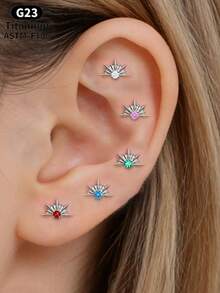 1PC ASTM F136 Titanium Internally Threaded Flat Back Earrings 5A Mini Round Cubic Zirconia Mini CZ Starburst Stud, G23 Titanium Tragus Cartilage Conch Helix Nose Labret Lip Piercing Jewelry For Sensitive Ears Women Men - 1Pc-titanium - View 5