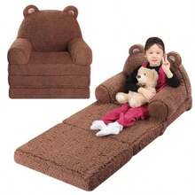 Sofá Plegable para Niños Sherpa de Oso de Peluche Con Tres Cojines de Espuma Cómodo para Niños de 3 a 6 Años - marrón - Ver 7
