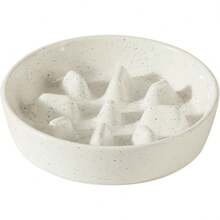 Ceramic Raised Slow Feeder Dog Bowl Set With Acacia Wood Stand - 1 x 香草白 - C - 查看 10