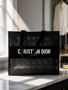 Dior 蕾丝网眼手提袋，大容量购物袋，2026春夏新款时尚单品，旅行必备，便携式洗漱包，大容量化妆包，网眼收纳袋 - 黑色 - 查看 9