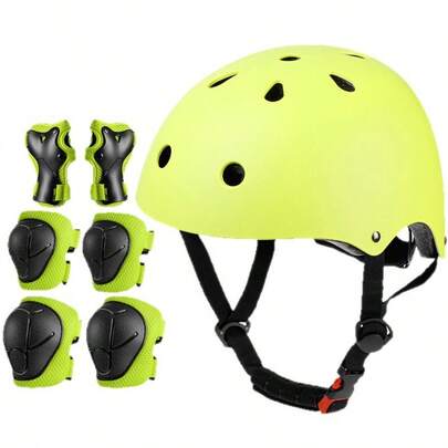 Children's Skating Protective Gear Set Suitable For Beginners To Advanced Skaters, Includes Helmet, Knee Pads, Elbow Pads And Wrist Guards For Inline Skating, Scooter, Skateboard, Multi-Color Options, Children Safety, Knee Pads